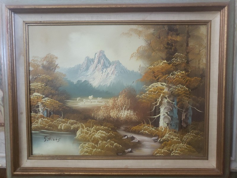 S. HILLS ORIGINAL RIVER CREEK MOUNTAIN LANDSCAPE OIL ON CANVAS PAINTING