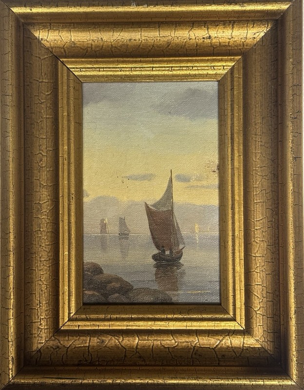 Framed Oil Painting On Canvas: Quite Moment – Sailing Ships In Evening Light