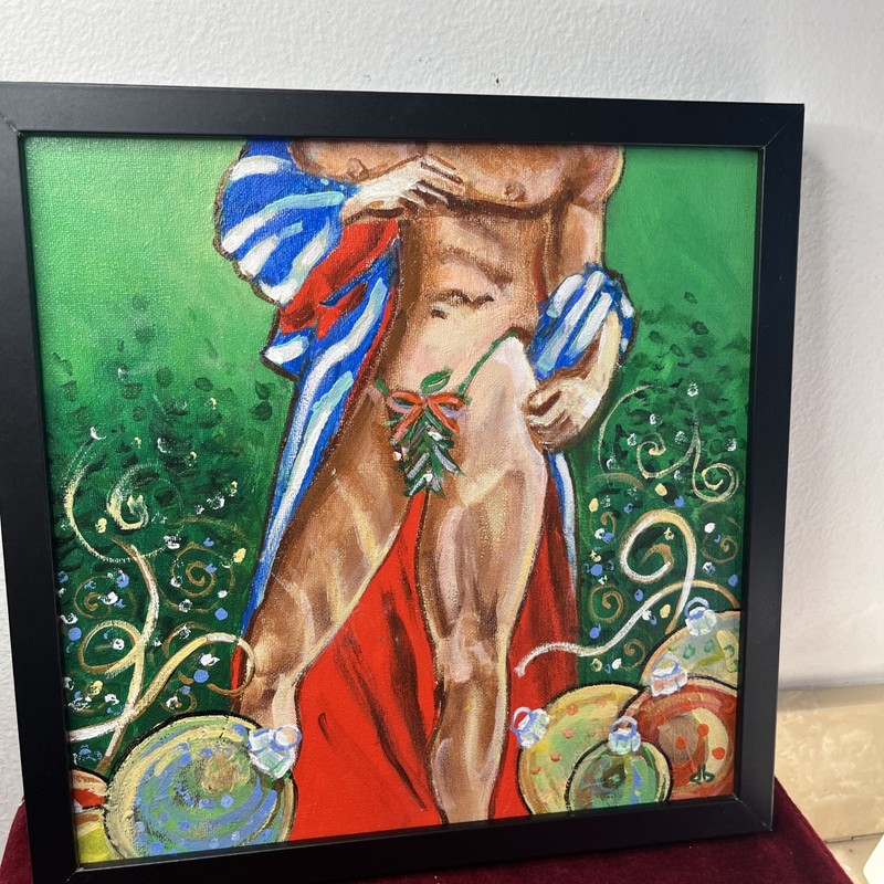 ORIGINAL Acrylic/Canvas Painting Titled “Under The Mistletoe” Signed-12 X 12”