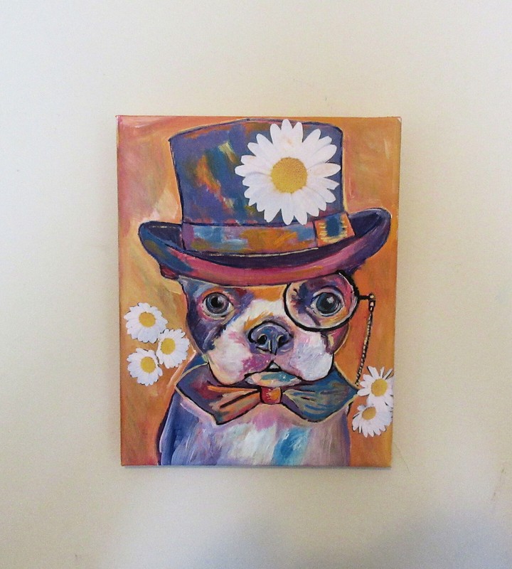 Original Dapper French Bull Dog, Colorful Bight Pop Acrylic Paint Art 5″ x 7″