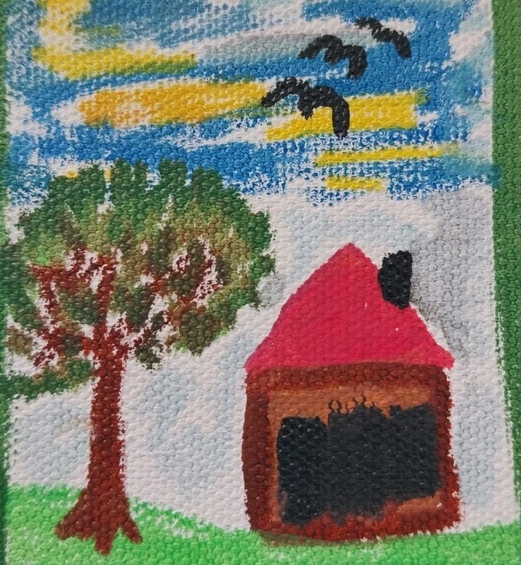 GAT ACEO Original Art Whimsical tree house fantasy 3.5 x 2.5 OOAK Signed ATC