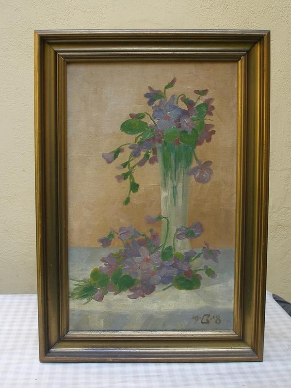 Gudrun Grove (1876) Violets in Glass Vase. Dated 1918. Trailblazing Woman Artist