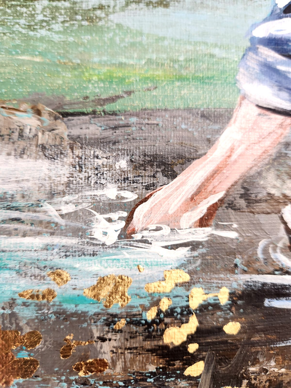Gold Panning Painting 16x20 Original Western Prospector Wall Art Rustic Decor gallery