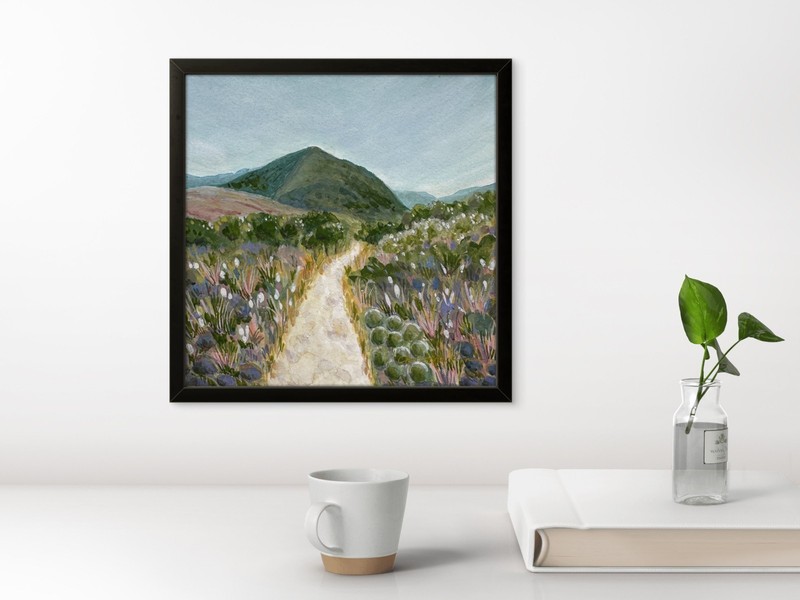 Original Landscape Painting Gouache 6 x 6 Mountains Guadalupe National Park Art gallery