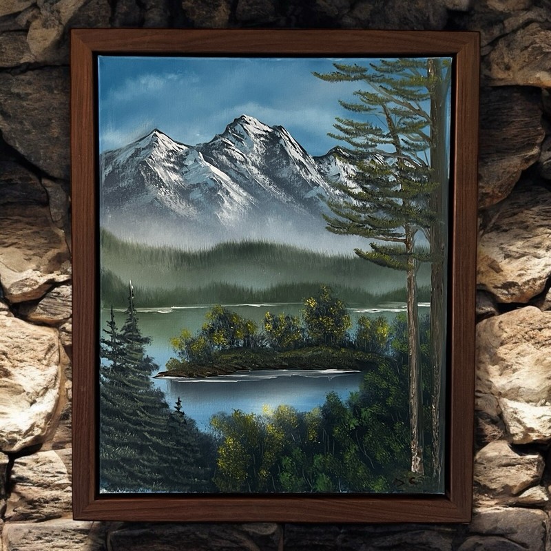 Original Landscape Oil Painting With Handmade Walnut Floater Frame| Signed