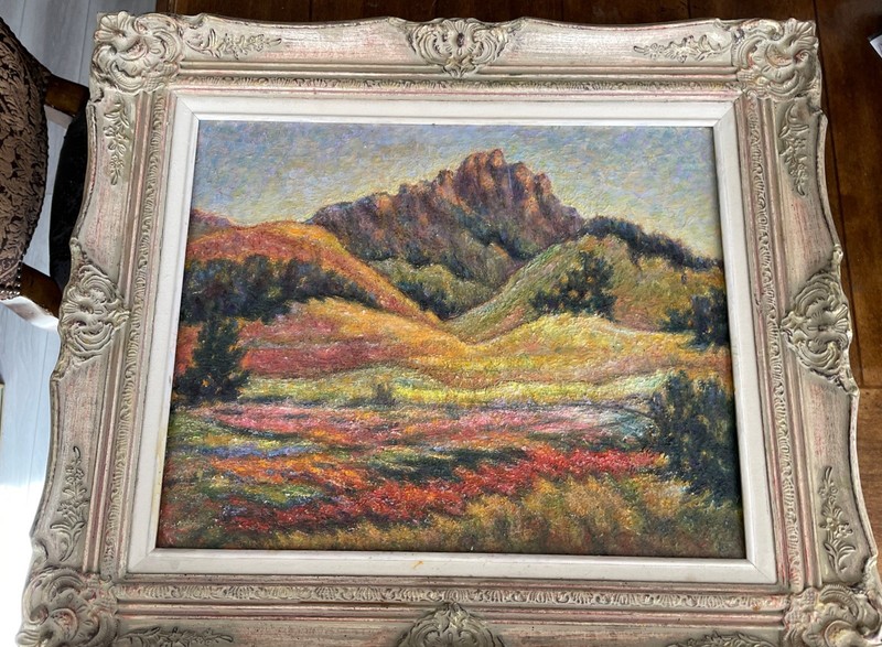 original acrylic landscape painting Impressionist style 23"X27"Vtg Ornate Frame gallery