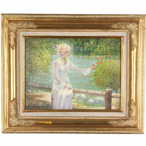 «Beauty by the Lake» By Anthony Sidoni 1997 Signed Oil on Canvas 18 1/2″x22 1/4″