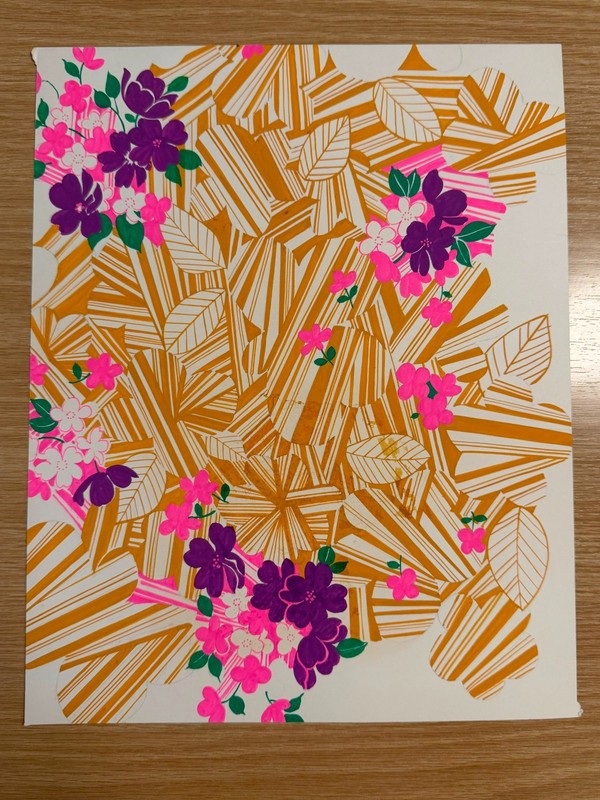 Original Gouache Textile Design Silhouette Wildflower Grass Pattern Study
