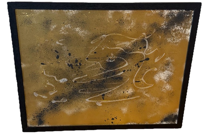 Black Gold White Framed Contemporary Abstract Painting minimalist Corporate