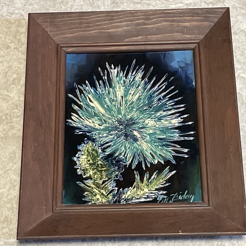 Eve Friday Mid-Century Painting Still Life Wall Art Teal Navy Cream 12 x 14″ Vtg