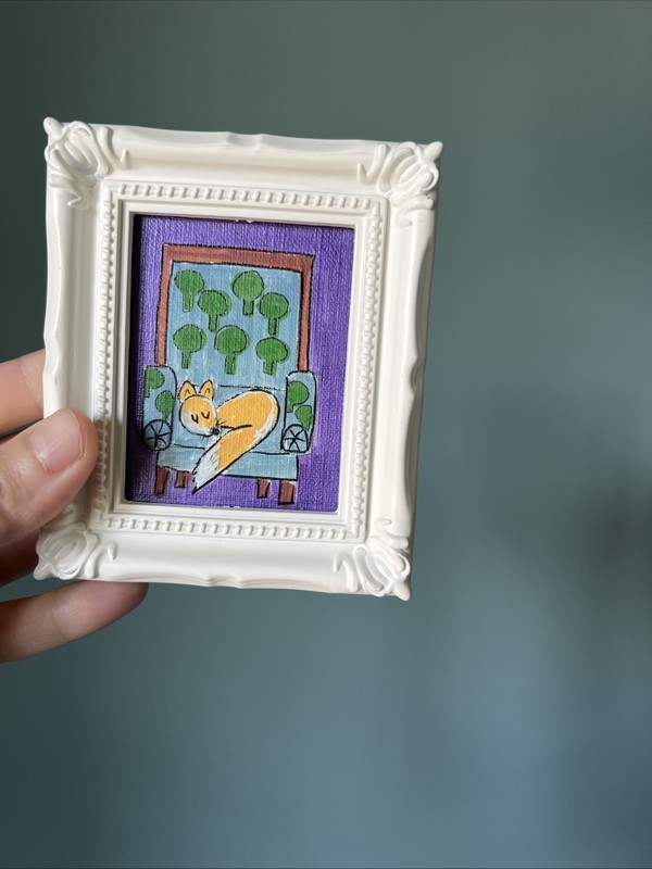 Fox cute,original,miniature Painting,small,mini,framed gallery