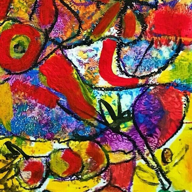 ABSTRACT PAINTING FLOWER ORIGINAL ART ORIGINAL CONTEMPORARY ART DECOR 12" #A231 gallery