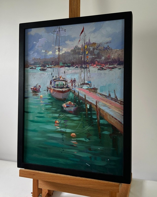 Oil Painting A Ship Preparing To Set Sail Y. Suprunchuk Landscape Art nAAA5522 gallery
