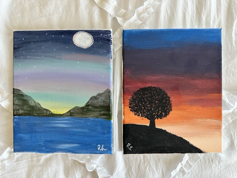 Kid’s Canvas Painting Sunset Landscape Wall Art (2 Pieces)
