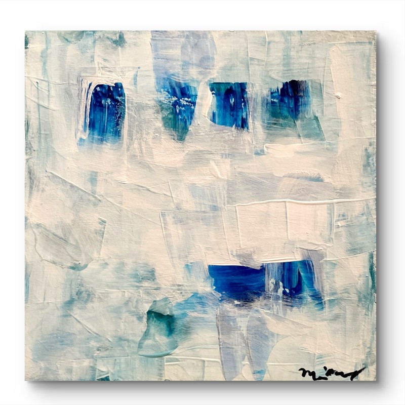Mary Myers Original Abstract Expressionism 8×8 Blue Coastal Abstract Signed
