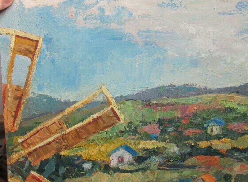 landscape art Original Village oil painting Ukrainian Folk art Gift mom Handwork gallery