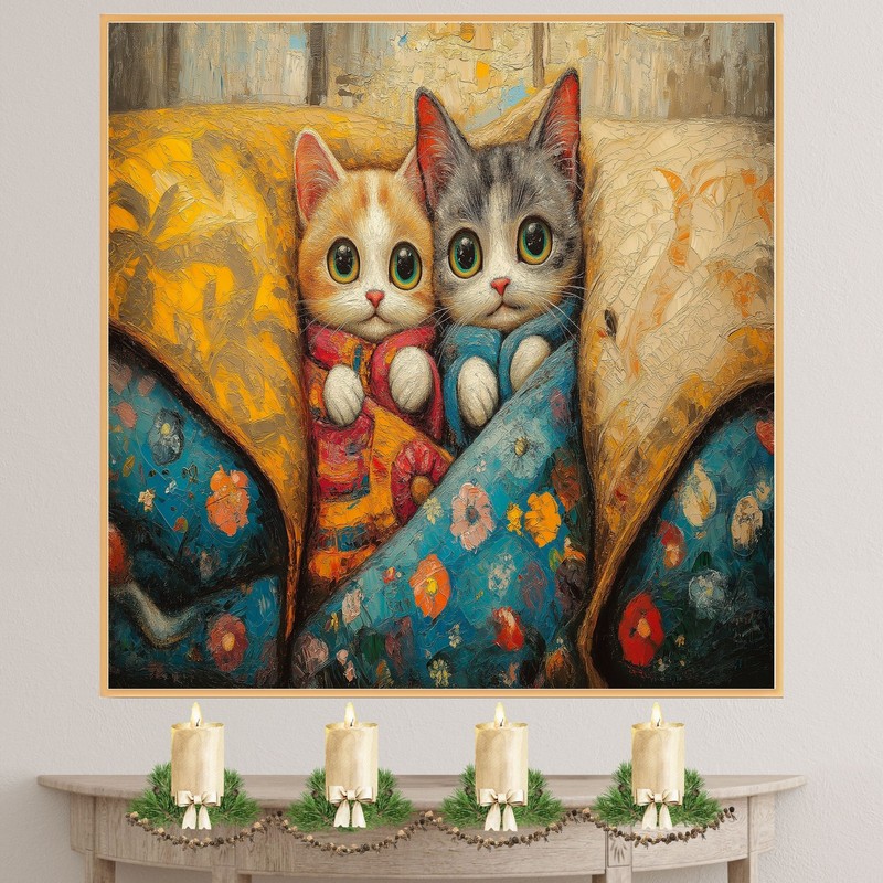Cats in Pajamas Wrapped in Quilts Flat Rolled, Framed or Wrapped Canvas gallery