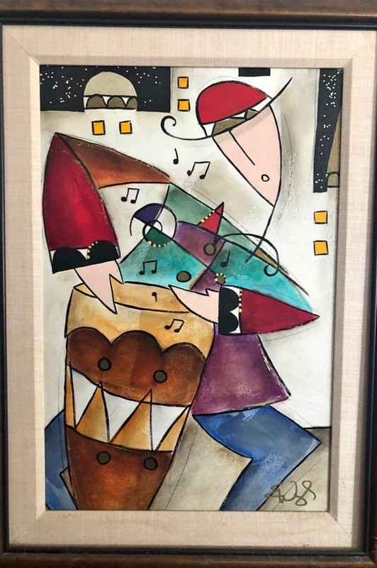 Eric Waugh: original Acrylic on CANVAS signed by the artist. Drummer 24 By 32 Ra