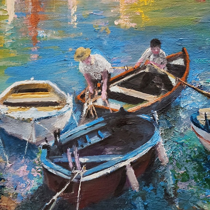 YARY DLUHOS Vernazza Italy Cinque Terra Sea Harbor Village Original Oil Painting gallery