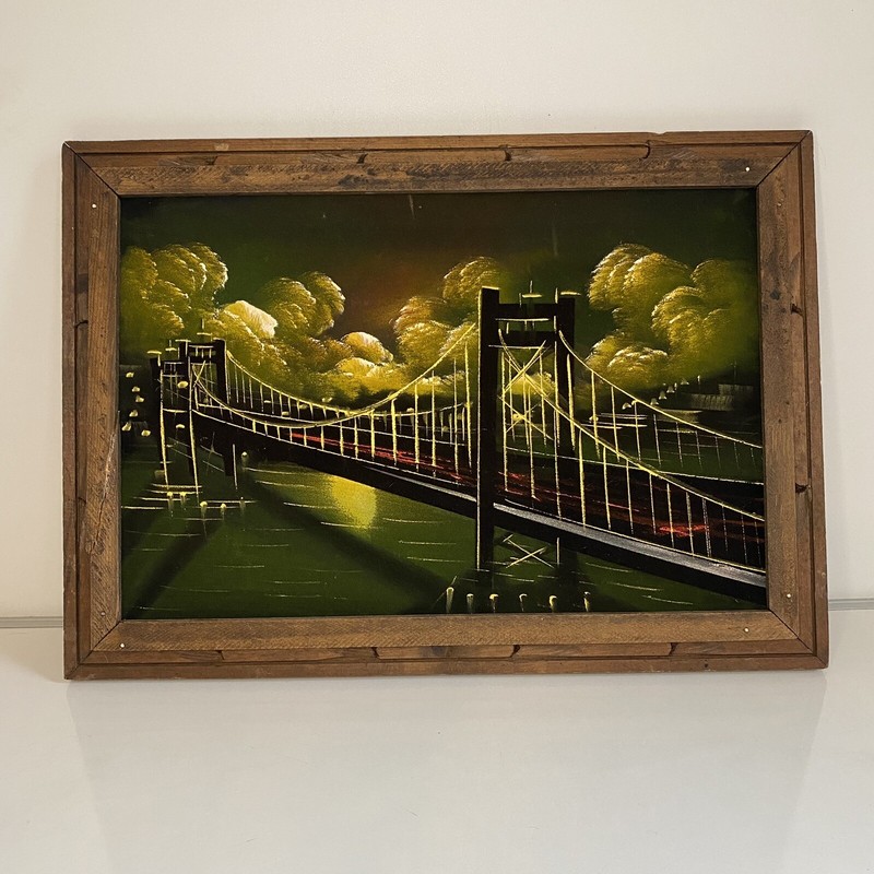 Velvet Golden Bridge Painting With Frame 21” x 15”