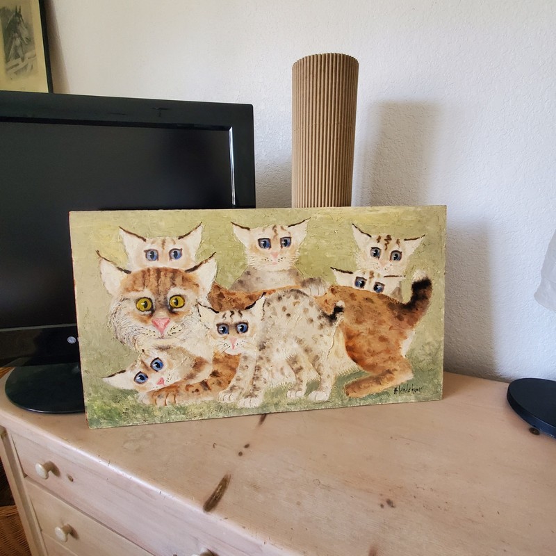 California Artist Harold Landaker «BOBCAT» Painting On Board