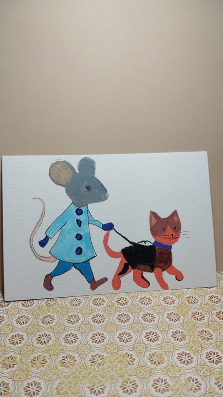 GAT Expressionism Original Painting 4x6 Whimsical Animals Mouse Walking Cat 🐈 gallery