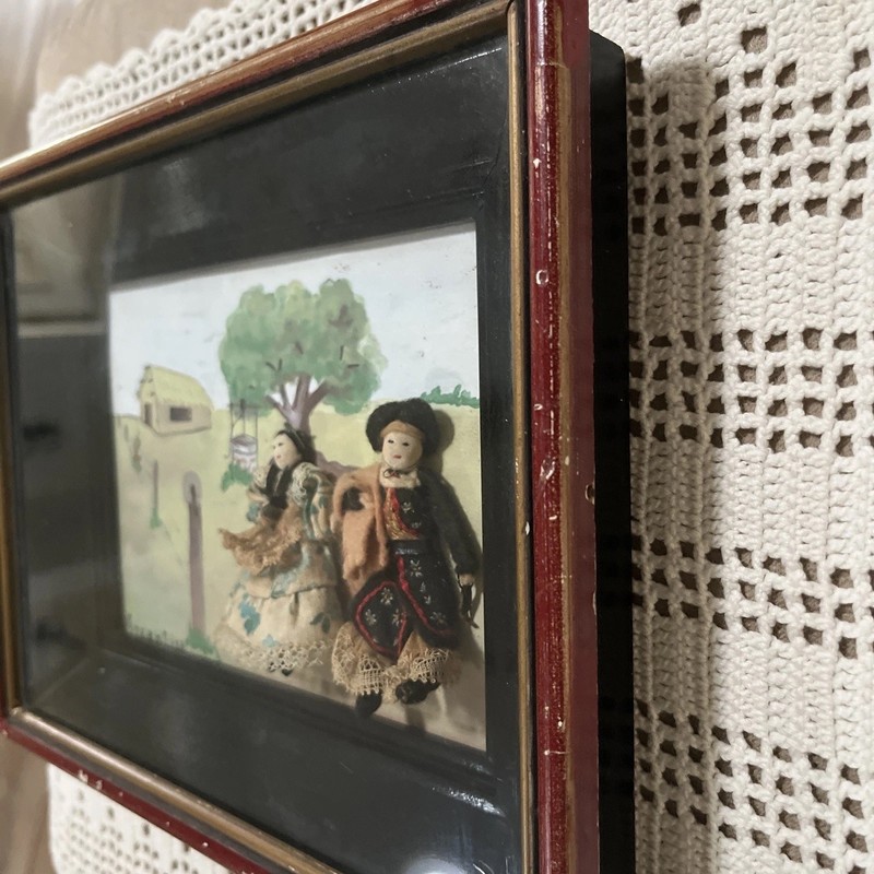 Vintage Shadow Box Framed Painting 2 Figures Traditional Argentinian Folk Art gallery