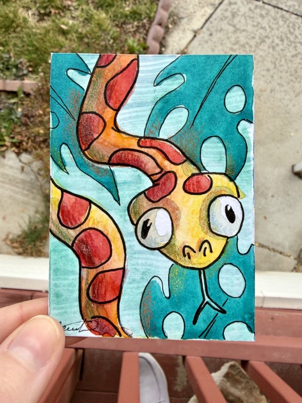 Original ACEO Jungle Snake Painting by Alannah Dyer Watercolor Mini Art 2.5×3.5