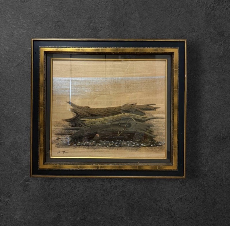 Large Driftwood Seascape Oil Painting Framed Coastal Art Signed
