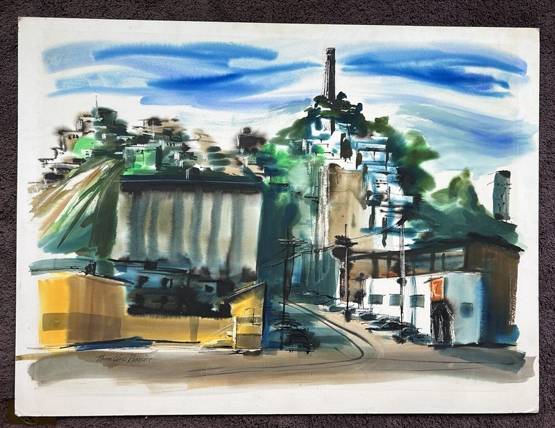 Thomas Lloyd Ramsier San Diego CA Listed Artist Large Cityscape Watercolor