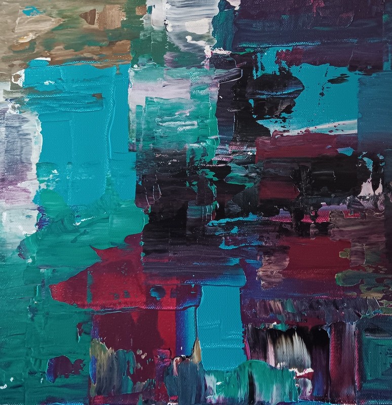 abstract paintings canvas original black ochre pink blue purple brown «Mirage»