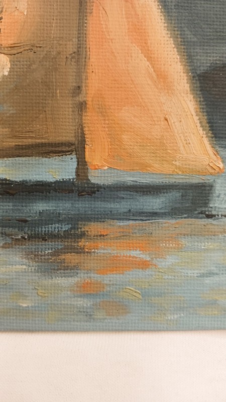 ORIGINAL Oil Painting IMPRESSIONISM Sailboat Sunset Lake River Boat Art 8"x10" gallery