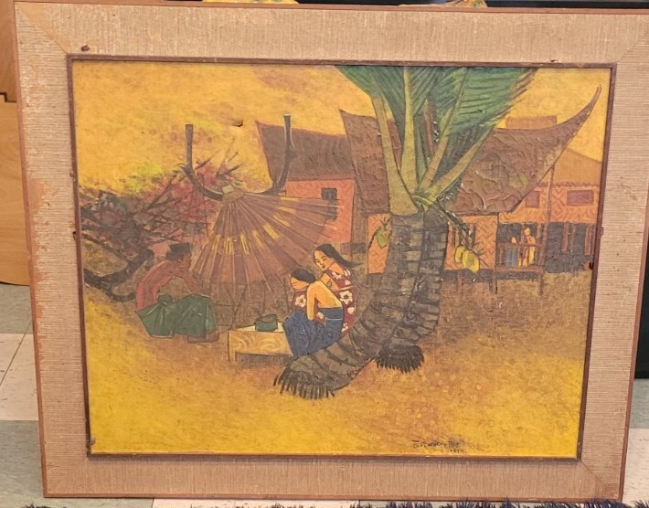 Excellent Singapore Bali Asian Mid Century Folk Painting Phua Cheng Phue