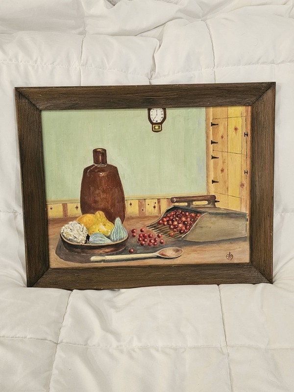 Vintage Signed Still Life Oil Painting Kitchen 1958 Western Art Roy Mason
