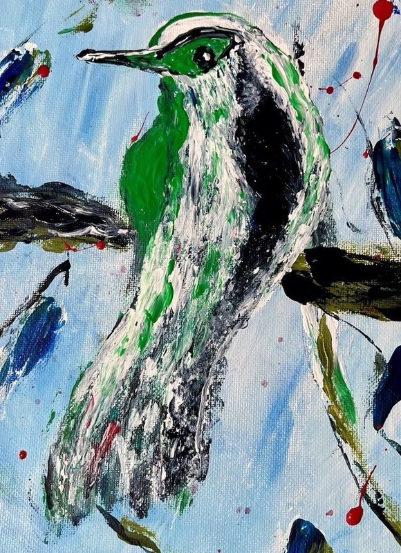 Original Bird Acrylic Painting 12x16 Impasto Textured Green Bird Wall Art gallery