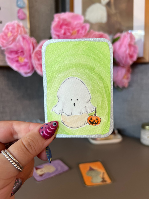 ACEO Original, Abstract Halloween, Abstract Mushrooms, Miniature Art Painting