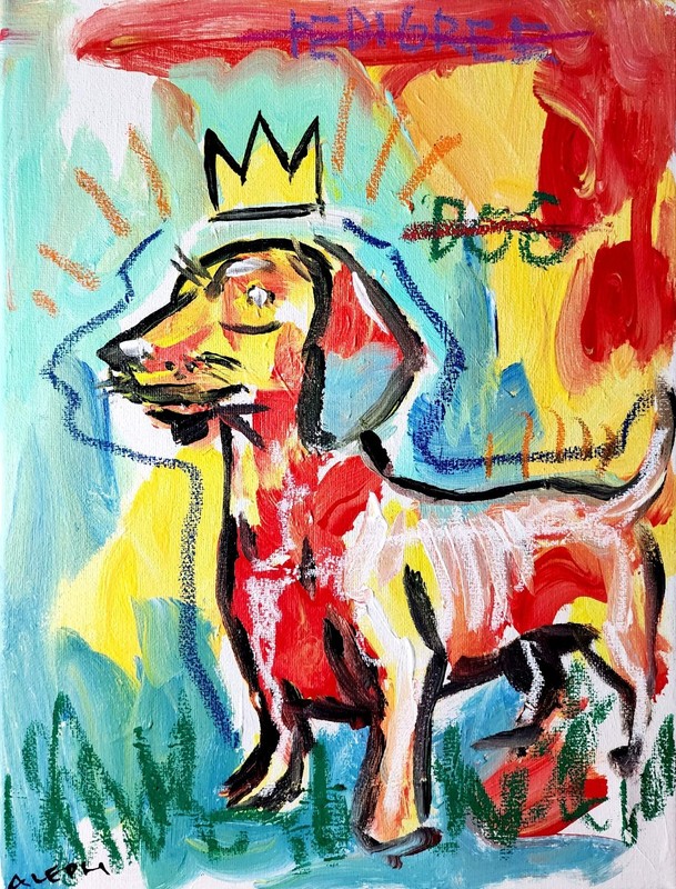 Original Abstract Painting Canvas Neo Expressionist Dachshund Dog Art 11x14 gallery