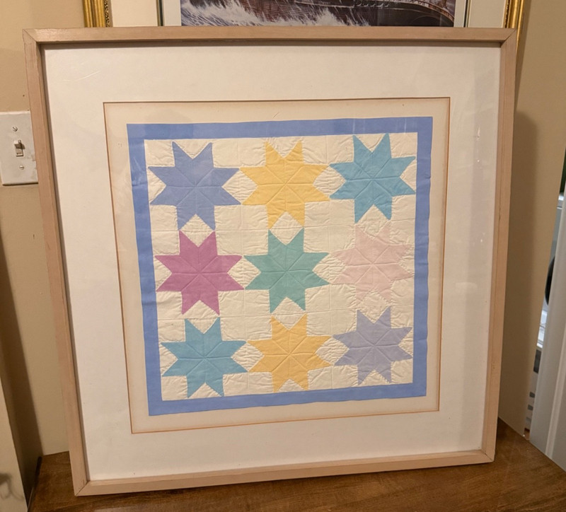 Vintage 29×29″ Large Framed Carolyn Cole Signed Painting Handmade Paper Quilt