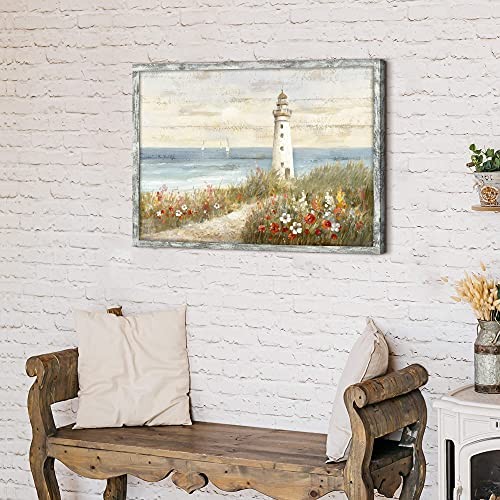 Seascapes Framed Wooden Wall Art: Ocean 32L" x 24W" Warm Color Lighthouse gallery