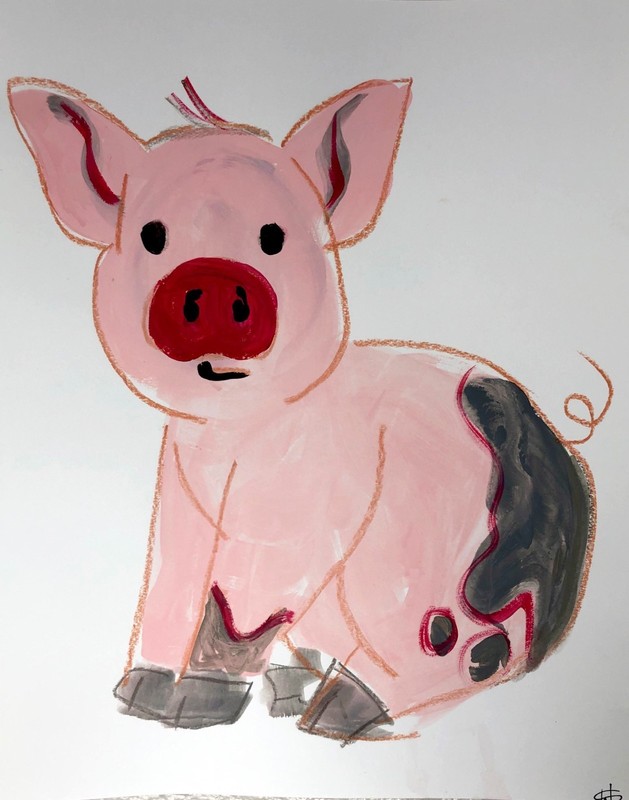 Playful piglet expressionist fine wall art painting 14X11 Gallery Paper original gallery