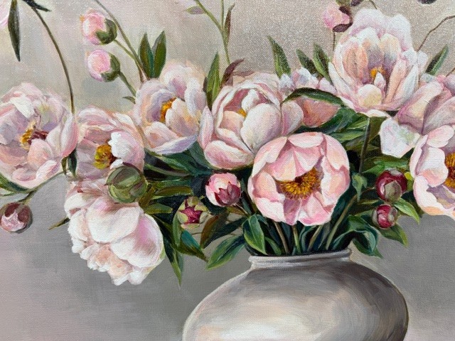 Blush Peonies Original Acrylic Painting on Canvas 20" x 24" Semi Gloss Varnish gallery