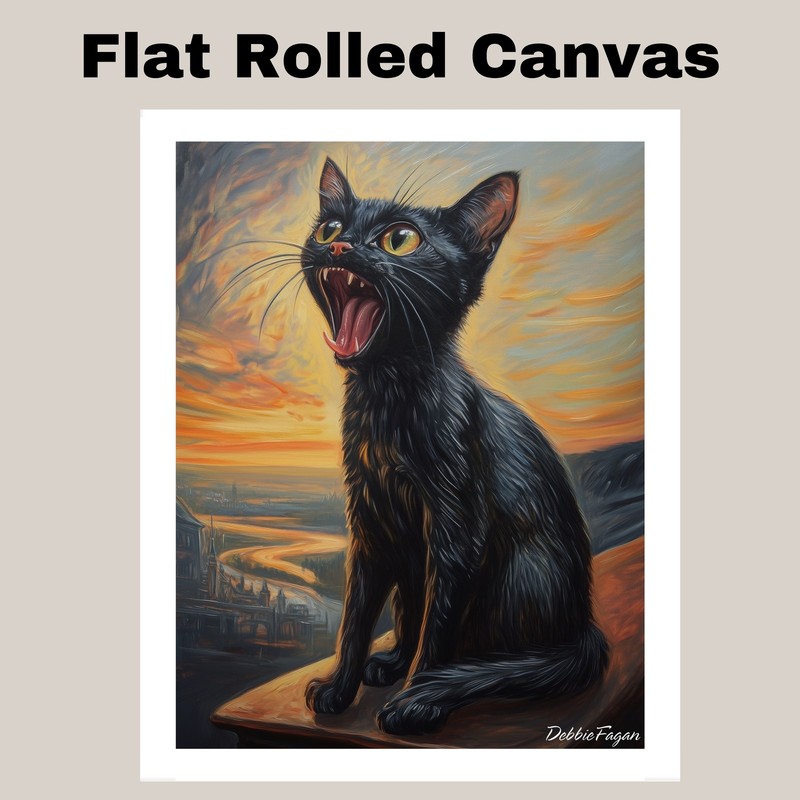 Screaming Black Cat on Rooftop Art Flat Rolled, Framed or Wrapped Canvas gallery