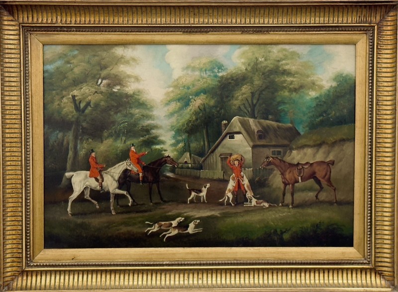Stunning Antique Large Royal Fox Hunting Scene Signed W/Heavy Wood Gold Framed gallery