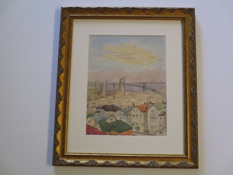 ANTIQUE VINTAGE BRIDGE VIEW AMERICAN HISTORIC REGIONALISM PAINTING CITY URBAN