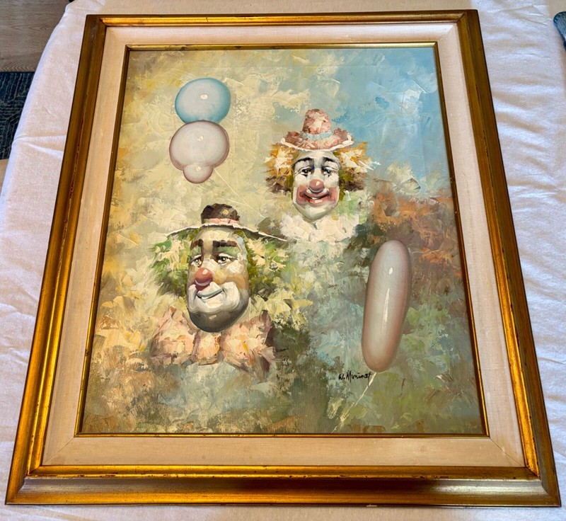 WILLIAM MONINET – ARTIST SIGNED OIL CLOWN PAINTING -FRAMED-NUMBERED-RARE
