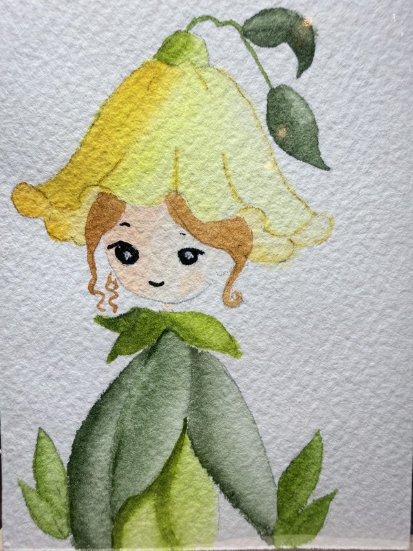 ACEO Original OOAK Signed (Not a Print) «Bella» Flower Spirit #3 Fairy Leaves