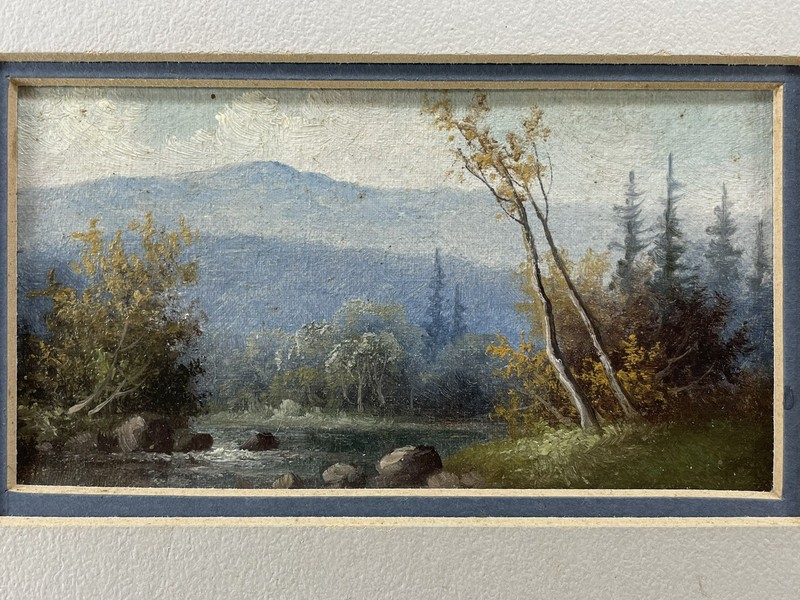 Antique 19th C Miniature White Mountain Landscape Painting George McConnell