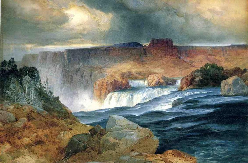 Large Oil painting Thomas Moran – Shoshone Falls, Idaho great landscape canvas