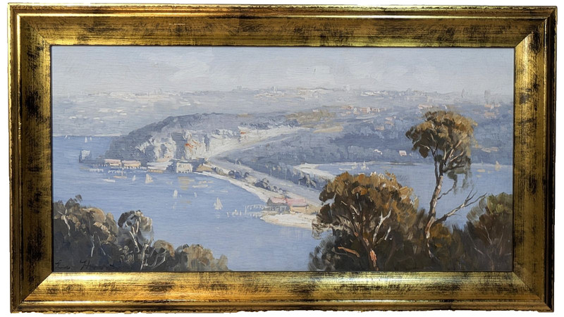 Framed Leon Hanson Landscape Oil Painting “The Spit, Sydney Harbour”