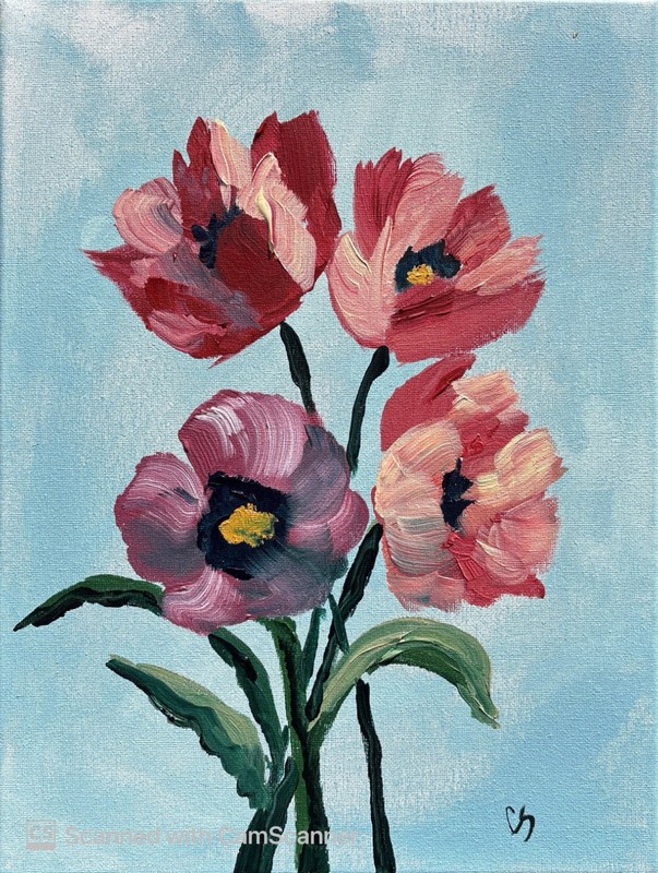 Modern Poppy Bouquet Original Acrylic Painting 11×14 Signed Canvas Art
